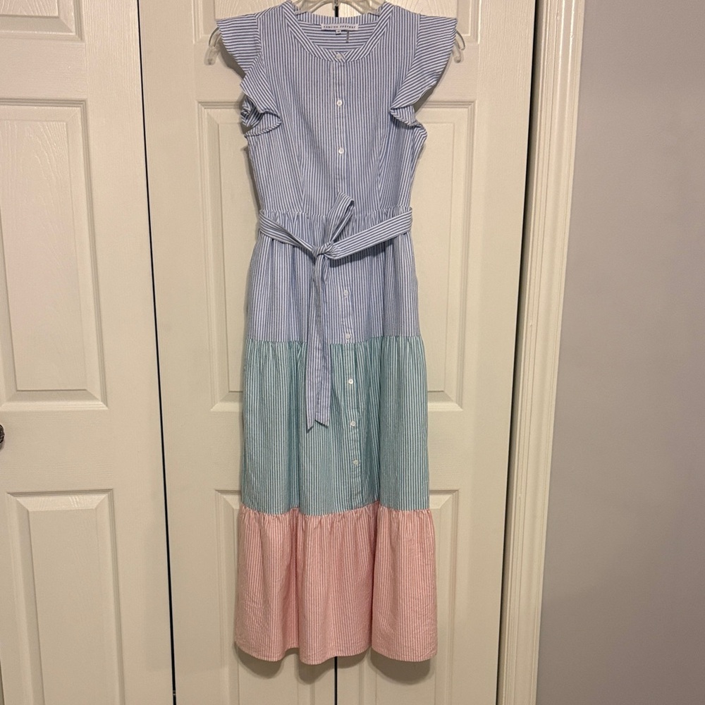English Factory Blue, Green, and Pink Maxi Dress